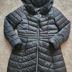 Women's Black Quilted Hooded Coat
